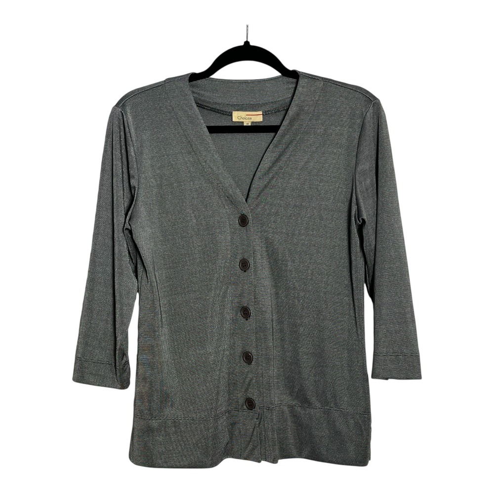 Choices Womens Grey 3/4 Sleeve Button Front V-Neck Cardigan Sweater Size M